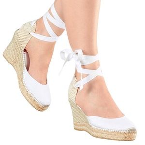 Diegos Authentic White Linen Platform Espadrilles… - image 1